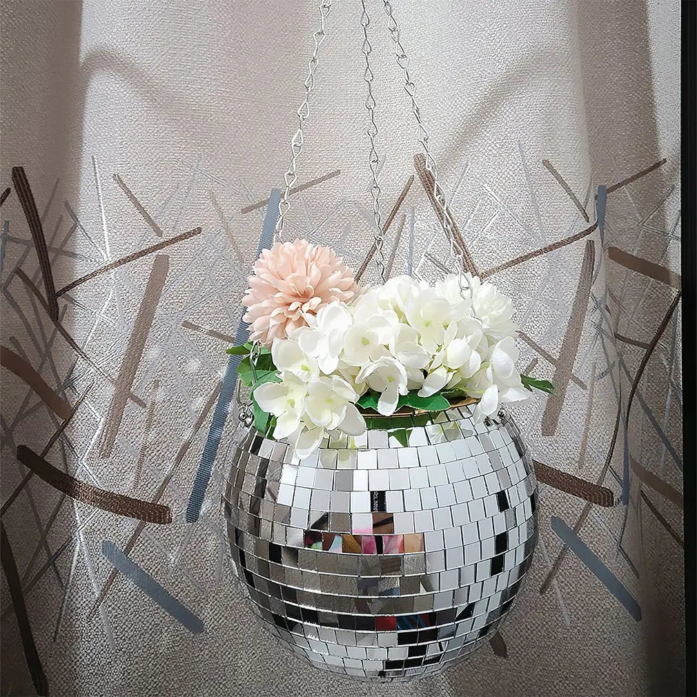 Disco ball hanging flower pot