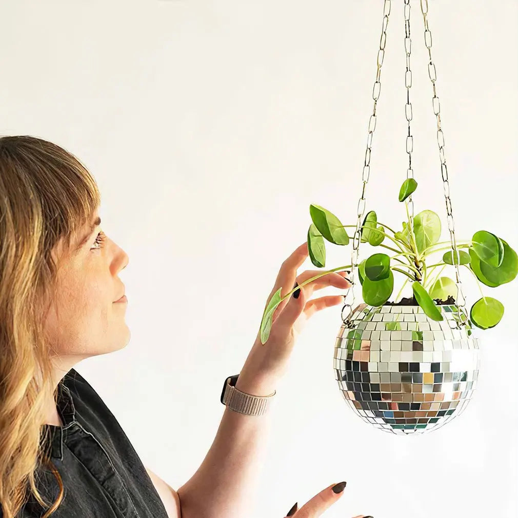 Disco ball hanging flower pot