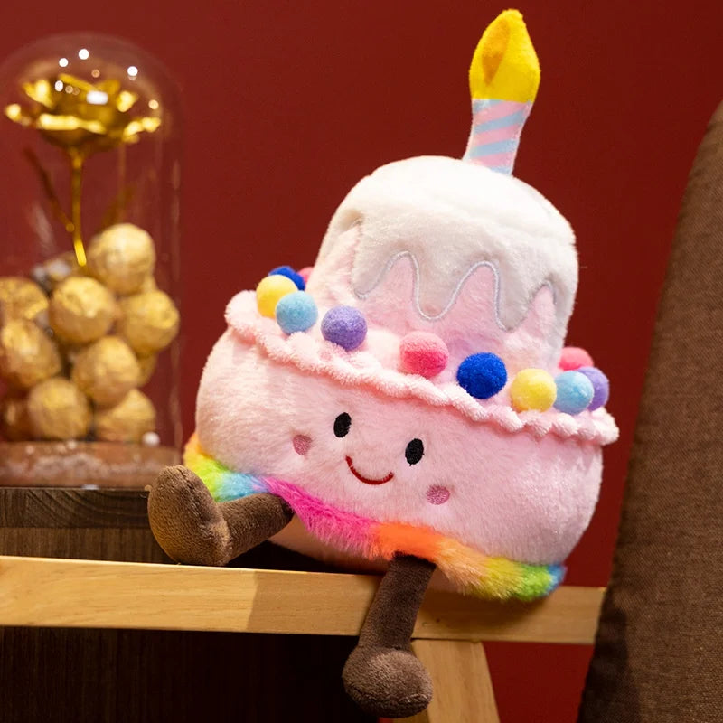 Kawaii Aardbeientaart of Regenboogtaart Knuffel – Schattige Pluche Taart met Kaarsje